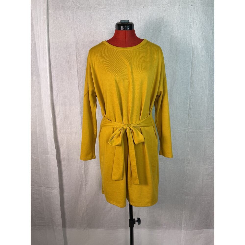 Lemon Tree Dress Women's Medium Yellow 3/4 Sleeve Fabric Wrap Party Spring C971